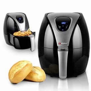 alpina Heißluftfritteuse 2.4L - Airfryer 1500W - Heissluftfritteuse für Braten, Frittieren und Grillen - 80% weniger Fett - Geeignet für 2-4 Personen - Einstellbarer Temperatur 80-200°C - Schwarz