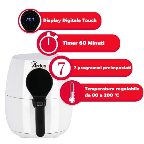 ARDES - ARAMFRY34 Heißluftfritteuse Fassungsvermögen 5 Liter Air Fryer Klein mit Touchscreen-Digitalanzeige und Timer 60 Minuten Technologie Rapid Air Modell Friggisaba Maxi - obrazek 8