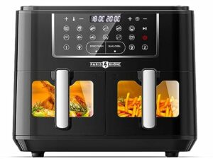 PARIS RHÔNE Heißluftfritteuse 9.5L, XXL Heissluftfritteuse Doppelkammer mit Sichtfenster, 12-in-1 Air Fryer, Frittieren mit heißer Luft ohne Öl Spülmaschinenfest, Airfryer Energieeinsparung