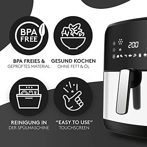 Vandenberg - Heißluftfritteuse - 5,5L - 12 Programme - 1700W Heissluftfriteuse - Ohne Öl & Fett - Brot & Bratkorb - Antihaft-Beschichtung, Touchscreen, Cool-Touch - obrazek 3