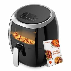 Heißluftfritteuse, Heissluftfritteuse onhe Öl 8L 1800W, Air Fryer mit Sichtfenster, Einstellbare Temperaturregelung, Digitalem LED-Touchscreen, 8 Programmen, Rezepte& Einfache Reinigung-Acekool FT2