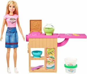 Barbie Domowy makaron Zestaw do zabawy + lalka blondynka, 2 pojemniki