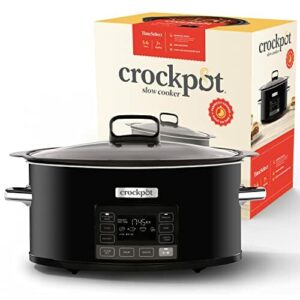 Crockpot TimeSelect wolnowar, programowalny wyświetlacz cyfrowy, 5,6 l (7 osób i więcej), wyjmowany, nadający się do płyt kuchennych, do smażenia mięsa i warzyw, czarny CSC093X