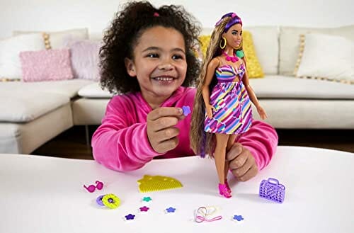 "Barbie Lalka Totally Hair Kwiaty - 15 Akcesoriów, 21,5 cm, 3+ Lat, HCM89" - obrazek 6