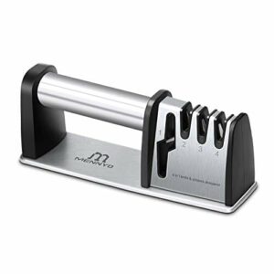 MENNYO Ostrzałka do noży, 4 w 1, 4-stopniowa ręczna ostrzałka do noży, ostrzałka nożycowa z antypoślizgową podstawą do ostrzenia noży kuchennych, nożyczek, noży stalowych