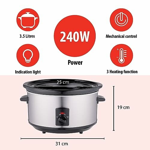 Alpina Slow Cooker – wolnowar – 3,5 litra – ceramiczny pojemnik wewnętrzny – 3 stopnie grzania – stal nierdzewna - obrazek 8