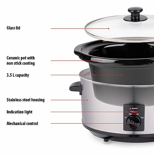 Alpina Slow Cooker – wolnowar – 3,5 litra – ceramiczny pojemnik wewnętrzny – 3 stopnie grzania – stal nierdzewna - obrazek 7