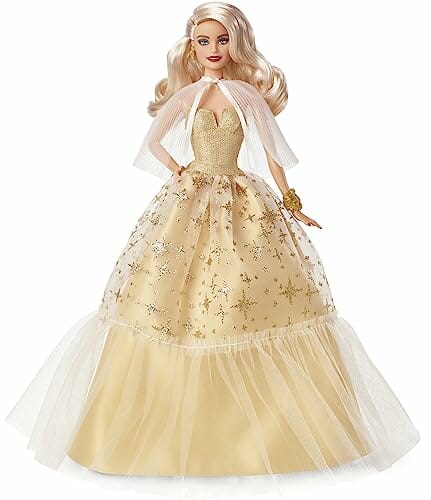 Barbie Lalka świąteczna Barbie Signature z blond włosami w złocistej s - obrazek 3
