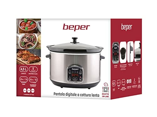 BEPER BC.510 Slow Cooker, 280 W, 4,5 litra, ceramika szklana, czarna i stal, Nero E Acciaio - obrazek 2