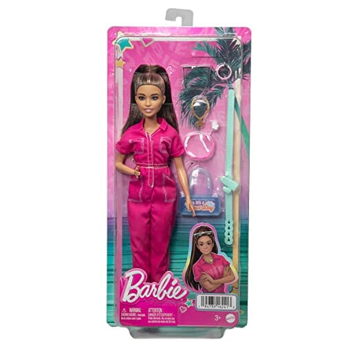 Barbie Lalka (brunetka) z włosami związanymi w kucyk, w różowym kombin - obrazek 2