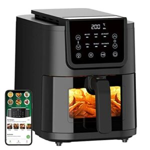 CHEFREE Heißluftfritteuse mit Sichtfenster, 5L Airfryer mit 6 Kochfunktionen, Air Fryer ohne Öl mit Touchscreen, Brotregal, Antihaftbeschichtung, Spülmaschinenfest, AFW01+, Schwarz