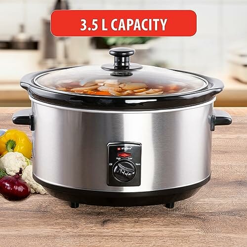 Alpina Slow Cooker – wolnowar – 3,5 litra – ceramiczny pojemnik wewnętrzny – 3 stopnie grzania – stal nierdzewna - obrazek 3