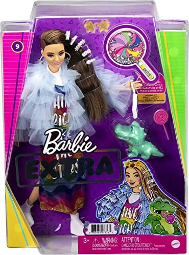 Barbie Extra Lalka z długimi brązowymi włosami ozdobionymi błyszczącym - obrazek 2