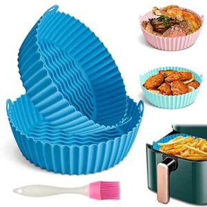 2PCS Air Fryer Liners, Luftfritteuse Silikon Korb, Air Fryer Silicone Pot, Wiederverwendbar Antihaft Luftfritteuse Matten für Backofen, Mikrowelle, Kuchenbackform, Dampfgarer(blau)