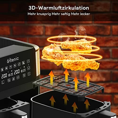 Ultenic K20 Heißluftfritteuse mit Doppelkammer, 7.6 L Airfryer mit 2 Körben, 6 Vorgestellten Programmen, Air Fryer mit Online-Rezepten, Touchscreen, BPA PFOA freier Antihaft-Korb, 2850W, Schwarz - obrazek 2