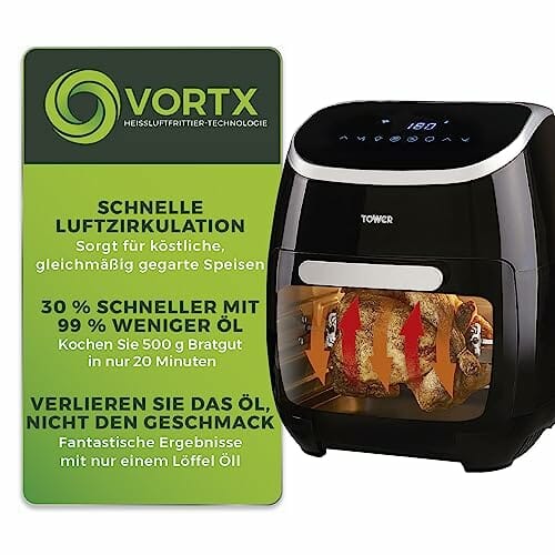 Tower T17039 Xpress Pro 5-in-1 Digitale Heißluftfritteuse mit Schneller Luftzirkulation, 60-Minuten-Timer - Airfryer Heißluftfritteuse XXL 11 l - 2000W - Schwarz - obrazek 8