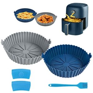 2 Stück Silikonform für Heißluftfritteuse, 18cm Air Fryer Silikon mit 2 Ofenhandschuhen und Marinierpinsel, Wiederverwendbar Silikon Air Fryer Liners, Hitzebeständig Silikonform Heißluftfritteuse