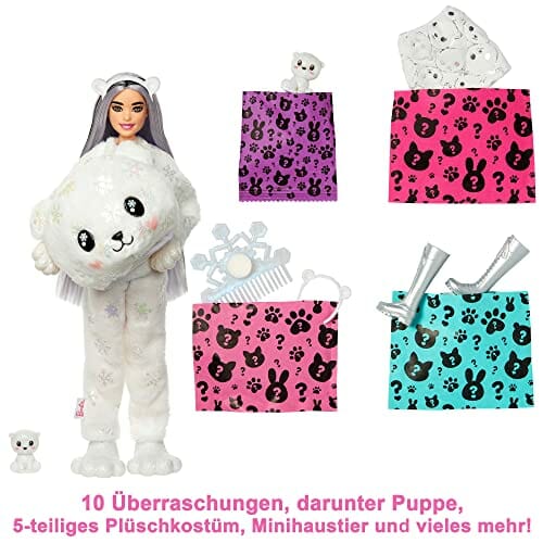 "HJL64 Barbie Cutie Reveal Zimowa Kraina Lalka z Misiem Polarnym i 10 Niespodziankami" - obrazek 4