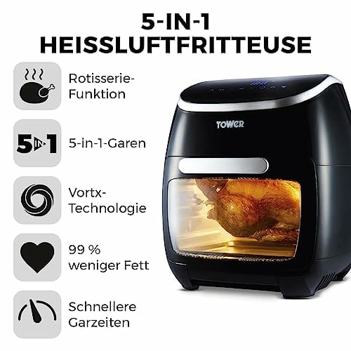 Tower T17039 Xpress Pro 5-in-1 Digitale Heißluftfritteuse mit Schneller Luftzirkulation, 60-Minuten-Timer - Airfryer Heißluftfritteuse XXL 11 l - 2000W - Schwarz - obrazek 9