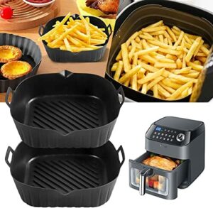 USMEI 2PCS Silikonform Für Heißluftfritteuse Eckig, 20cm Air Fryer Silicone Pot Wiederverwendbar Luftfritteuse Silikontopf, Hitzebeständig Einfache Reinigung für 4-6L Mikrowelle Ofenzubehör