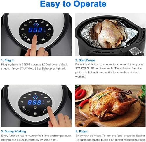 Heißluftfritteuse, Uten 4,5L Fritteuse Airfryer XL Aerofryer mit Digitalem Display, 7 Programms, Touch-Control-Sensor und Rapid-Air-Umluft Technologie, Antihaftkorb, 1500W - obrazek 6