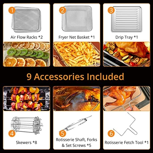 Acekool Air Fryers FT1 18L Heißluftfritteuse XXL, 1800W Heißluftbackofen - Airfryer - Friteuse Ohne ÖL - Heissluftfriteuse mit 7 Zubehör, LED Digitalem Touchscreen, Visualisiertes Fenster - obrazek 4