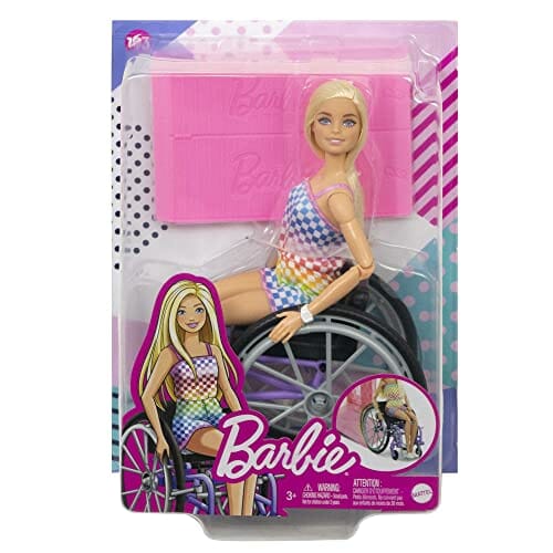 Barbie Fashionistas Lalka (blondynka) w tęczowym kombinezonie, z wózki - obrazek 3