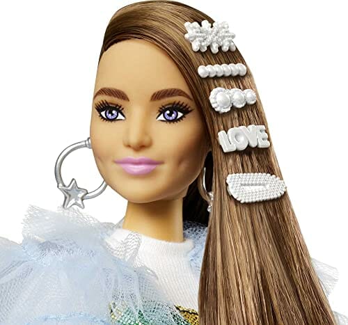 Barbie Extra Lalka z długimi brązowymi włosami ozdobionymi błyszczącym - obrazek 5