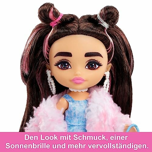 Barbie Extra Mała lalka z brązowymi włosami, dżinsową sukienką i płasz - obrazek 5