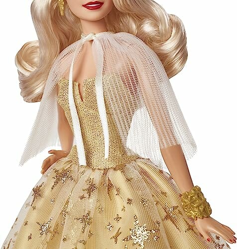 Barbie Lalka świąteczna Barbie Signature z blond włosami w złocistej s - obrazek 5