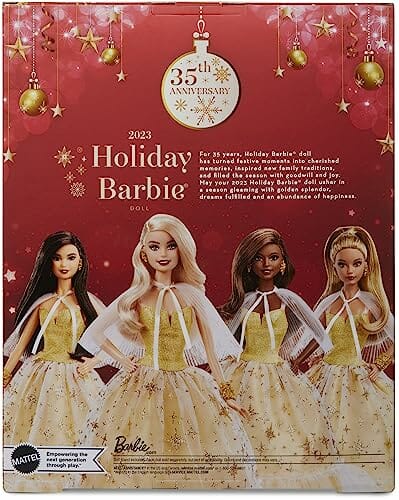 Barbie Lalka świąteczna Barbie Signature z blond włosami w złocistej s - obrazek 2