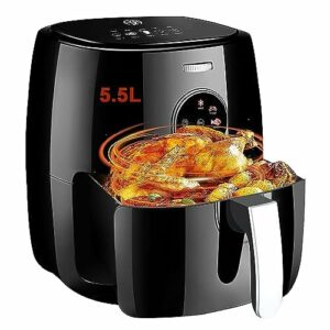 MQCHQA Heißluftfritteuse 5.5L,Heissluft Fritteusen Air Fryer Luftfritteuse Set mit Touchscreen, Timer, Temperaturregelung, Heißluftfritteuse 6 Programme 1500W für 3-5 Personen，ohne Öl