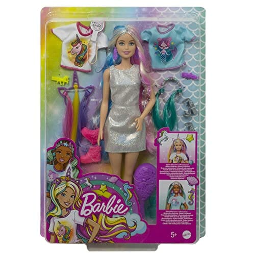 Barbie Baśniowa fryzura Lalka blondynka + 2 koszulki, akcesoria do sty - obrazek 2