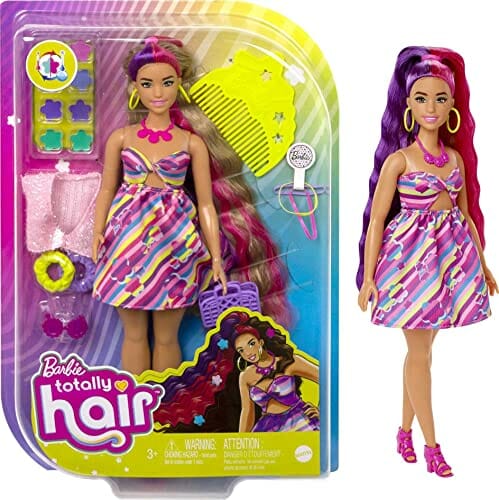 "Barbie Lalka Totally Hair Kwiaty - 15 Akcesoriów, 21,5 cm, 3+ Lat, HCM89"