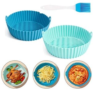 Air Fryer Silicone Pot 2 Stück Air Fryer Silicone Baking Tray 20.5 cm Runden Wiederverwendbar Silicone Air Fryer Baske for 3 to 5 QT Air Fryer (Blau und Grün)