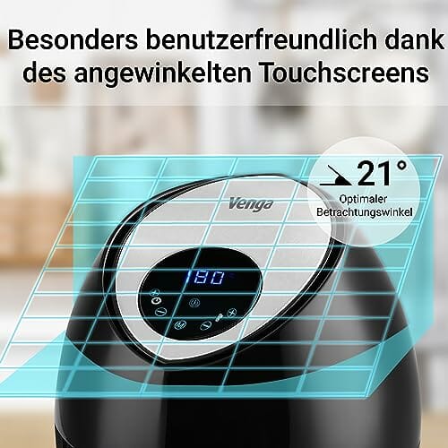 Venga! Heißluft Fritteuse, 4,5 Liter, mit digitalem Timer und regelbarer Temperatur (80-200°C), 7 voreingestellte Menüs, 1 500 W, Schwarz, VG AFT 3006 - obrazek 2