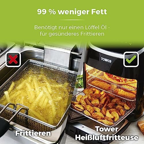 Tower T17039 Xpress Pro 5-in-1 Digitale Heißluftfritteuse mit Schneller Luftzirkulation, 60-Minuten-Timer - Airfryer Heißluftfritteuse XXL 11 l - 2000W - Schwarz - obrazek 3