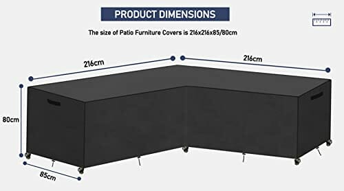 Abdeckung Gartenmöbel L-Form, (Linke Kurz-Rechte Lang) Ecksofa Abdeckplane, Lounge Abdeckung, Abdeckplane Gartenmöbel, Wasserdicht, Winddicht, UV-Beständiges, Loungemöbel Abdeckhaube (216x216x85/80cm) - obrazek 7