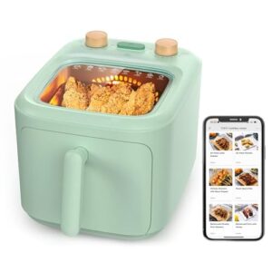 TOKIT F1 Panoramablick Heißluftfritteuse kein Umdrehen erforderlich mit schneller Luftzirkulation 60 Min. Timer 5L-Grün