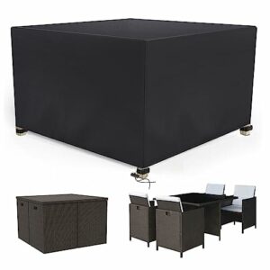 Gartenmöbel Abdeckung 126x126x74 cm, 600D Heavy Duty, Abdeckung Gartenmöbel Winterfest, Wasserdicht, Reißfest, Anti-UV, Abdeckplane Gartenmöbel mit Luftauslässe, Schnallen, Kordelzug