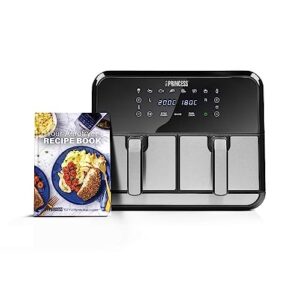 Princess Heißluftfritteuse mit Doppelkammer mit 2x4L Fassungsvermögen – 62,2% weniger Energieverbrauch – separate Temperaturen für 2 Fächer – 8 Programme – 182074, 1700 Watt, 38.4 x 37.4 x 30.8 cm