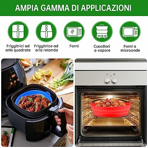 AlisaSun Faltbare Backformen Set für Luftfritteuse, Wiederverwendbare Container Zubehör Silikon Air Fryer Liners für Mikrowelle Ofen, (Large, Rot+Blau) - obrazek 4