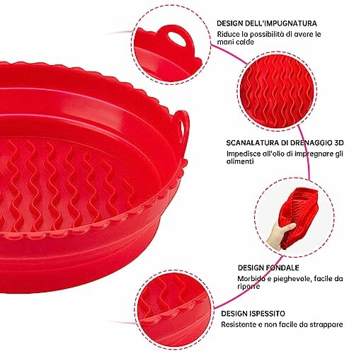AlisaSun Faltbare Backformen Set für Luftfritteuse, Wiederverwendbare Container Zubehör Silikon Air Fryer Liners für Mikrowelle Ofen, (Large, Rot+Blau) - obrazek 7