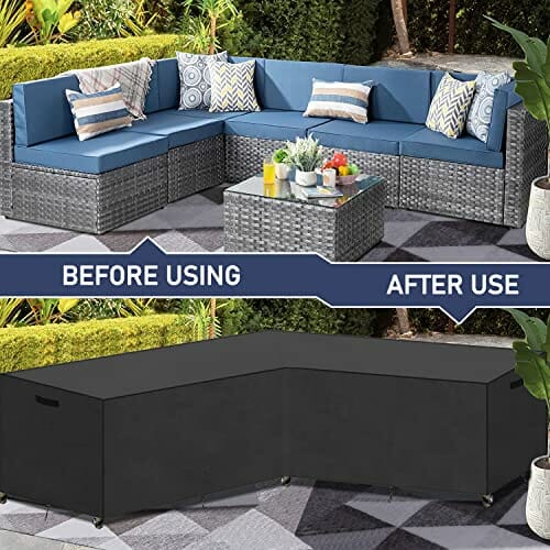 Abdeckung Gartenmöbel L-Form, (Linke Kurz-Rechte Lang) Ecksofa Abdeckplane, Lounge Abdeckung, Abdeckplane Gartenmöbel, Wasserdicht, Winddicht, UV-Beständiges, Loungemöbel Abdeckhaube (216x216x85/80cm) - obrazek 2