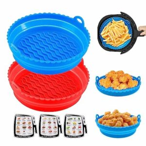 AlisaSun Faltbare Backformen Set für Luftfritteuse, Wiederverwendbare Container Zubehör Silikon Air Fryer Liners für Mikrowelle Ofen, (Large, Rot+Blau)