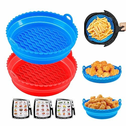 AlisaSun Faltbare Backformen Set für Luftfritteuse, Wiederverwendbare Container Zubehör Silikon Air Fryer Liners für Mikrowelle Ofen, (Large, Rot+Blau)