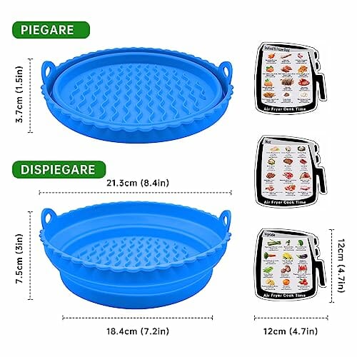 AlisaSun Faltbare Backformen Set für Luftfritteuse, Wiederverwendbare Container Zubehör Silikon Air Fryer Liners für Mikrowelle Ofen, (Large, Rot+Blau) - obrazek 2