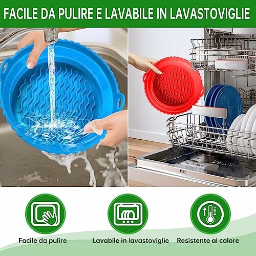 AlisaSun Faltbare Backformen Set für Luftfritteuse, Wiederverwendbare Container Zubehör Silikon Air Fryer Liners für Mikrowelle Ofen, (Large, Rot+Blau) - obrazek 5