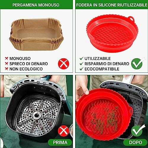 AlisaSun Faltbare Backformen Set für Luftfritteuse, Wiederverwendbare Container Zubehör Silikon Air Fryer Liners für Mikrowelle Ofen, (Large, Rot+Blau) - obrazek 6