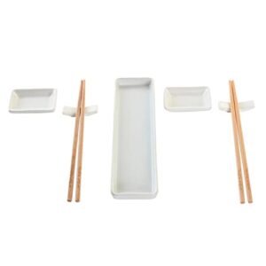 DKD Home Decor Zestaw sushi standardowy - Biały, bambus i kamionka, 35,5 x 29 x 24 cm